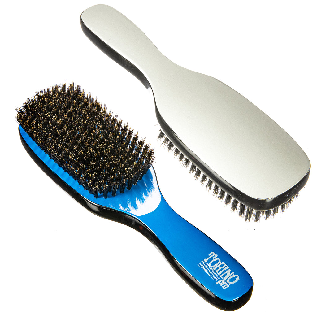 Torino Pro Wave Brush #213-  9 Row Medium Brush Long handle- 100% Pure Boar Medium Bristles-  Long Handle Wave Brush for 360 Waves