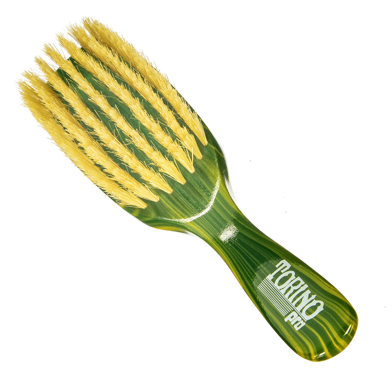 Torino Pro Wave Brush #223-  7 Row Medium Soft Brush Long handle- 100% Pure Boar Soft Bristles- Great brush to lay down frizz and Waves