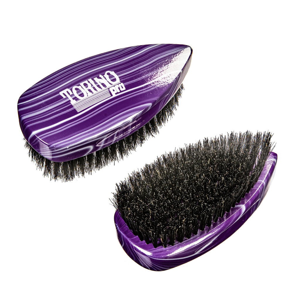 Torino Pro Wave Brush #901-  Soft Pointy Palm brush- 100% Pure Boar Bristles -  Great to lay down waves