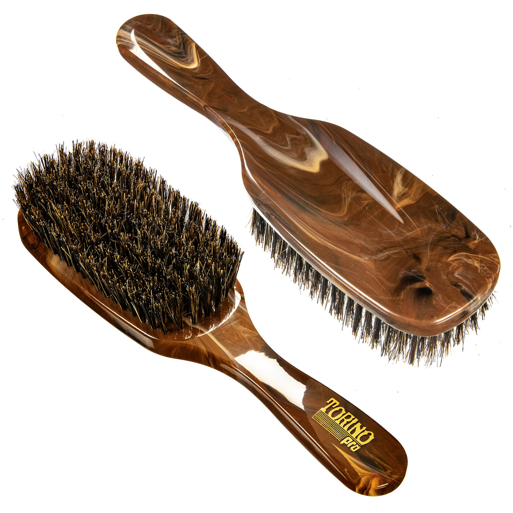 Torino Pro Wave Brush #264 - 7 Row Medium Long handle Brush  - 100% Extra Long Pure Boar Bristles