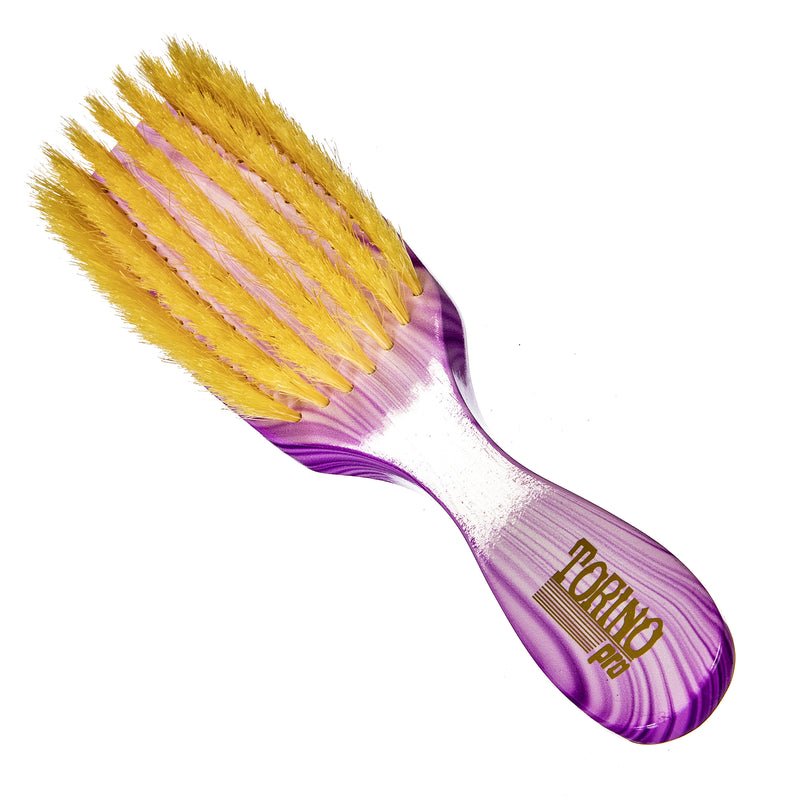 Torino Pro Wave Brush #701-  7 Row Extra Soft Brush Long handle- 100% Pure Boar Bristles -  Great to lay down frizz and waves