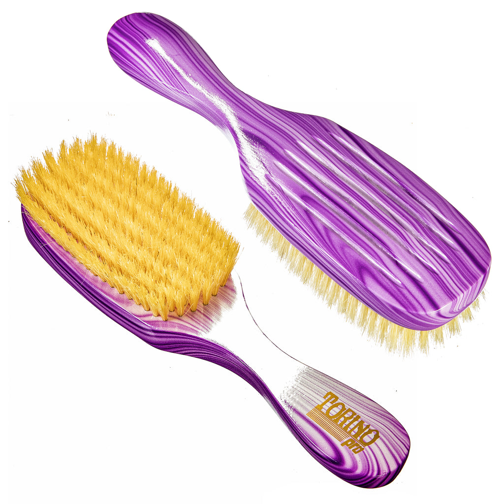Torino Pro Wave Brush #701-  7 Row Extra Soft Brush Long handle- 100% Pure Boar Bristles -  Great to lay down frizz and waves