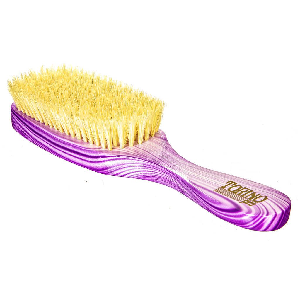 Torino Pro Wave Brush #701-  7 Row Extra Soft Brush Long handle- 100% Pure Boar Bristles -  Great to lay down frizz and waves