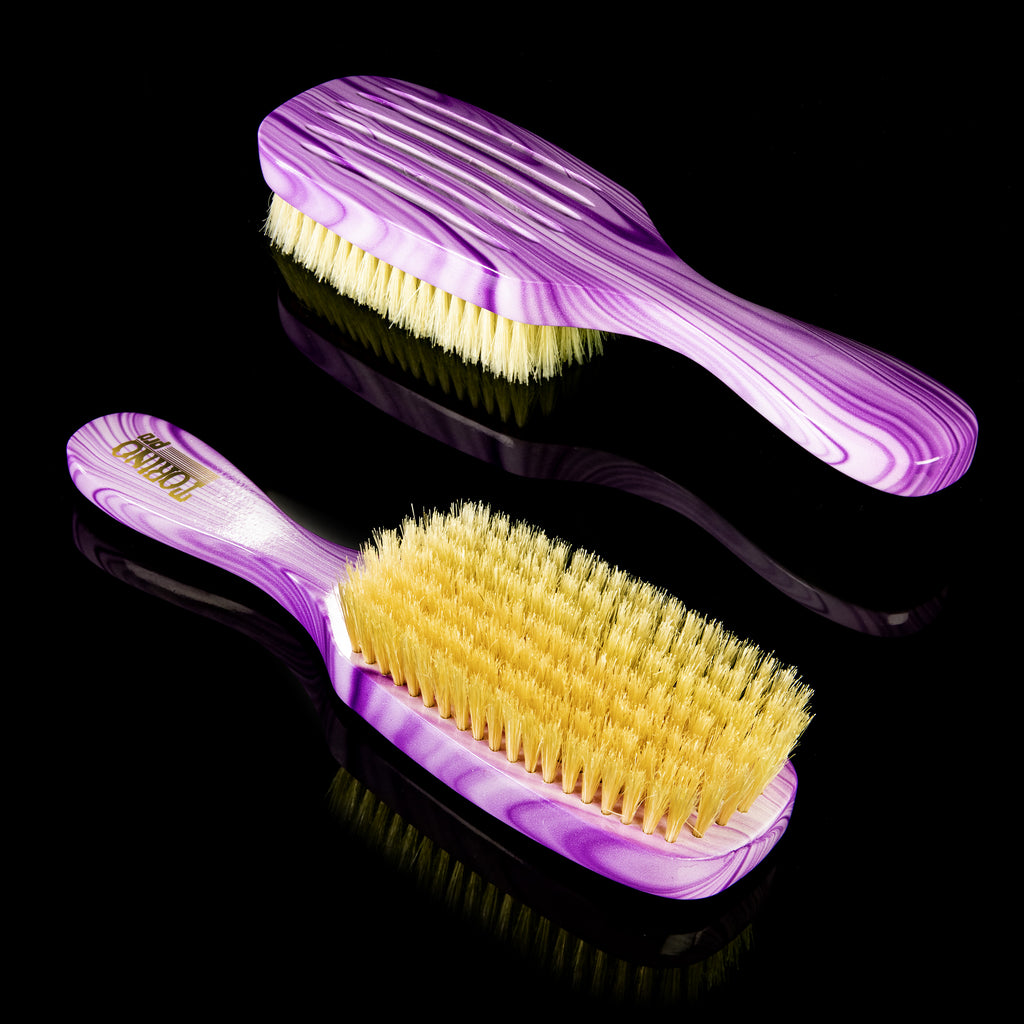 Torino Pro Wave Brush #701-  7 Row Extra Soft Brush Long handle- 100% Pure Boar Bristles -  Great to lay down frizz and waves