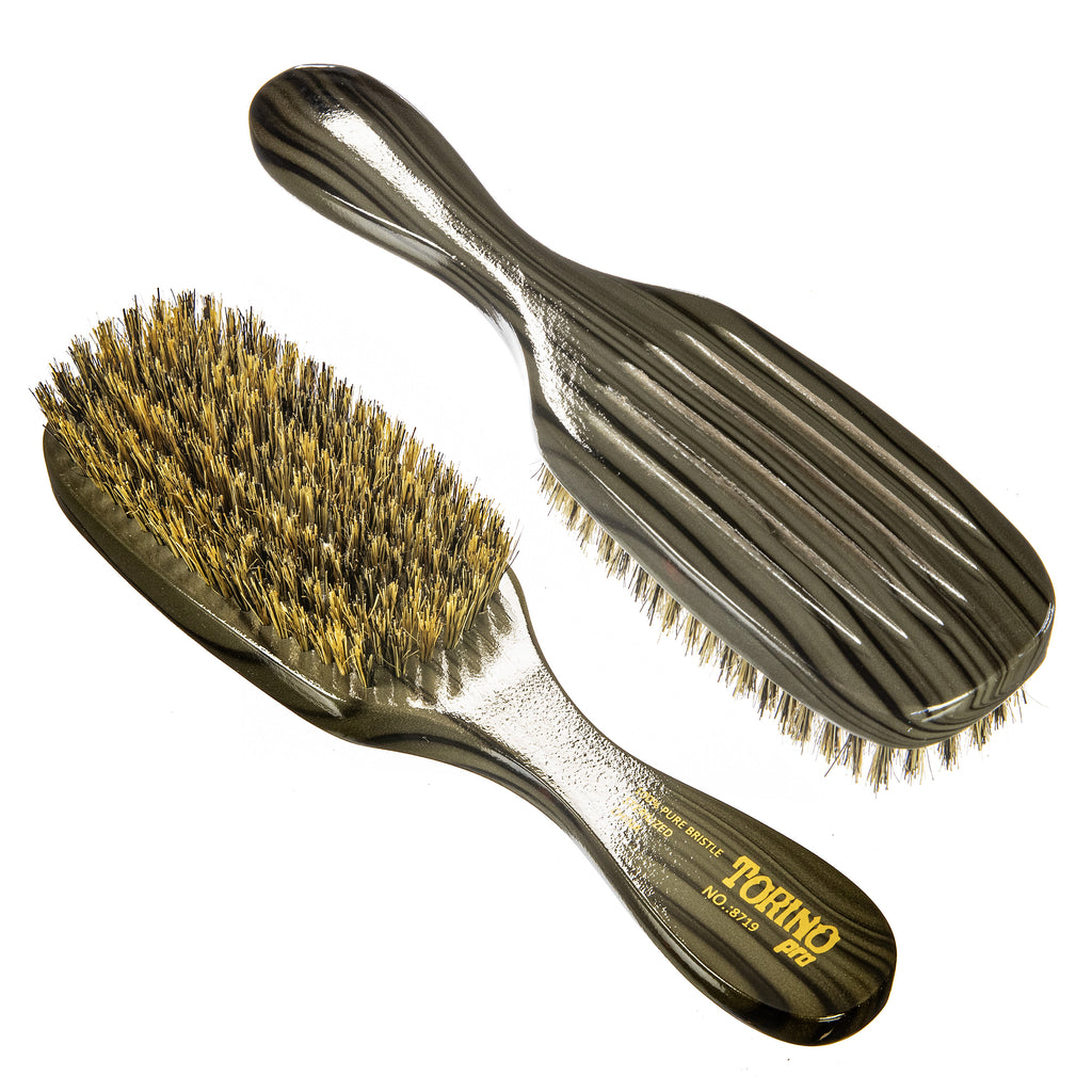 Torino Pro Wave Brush #8719- 7 Row Medium Long Handle Wave brush - 100% Boar Bristles