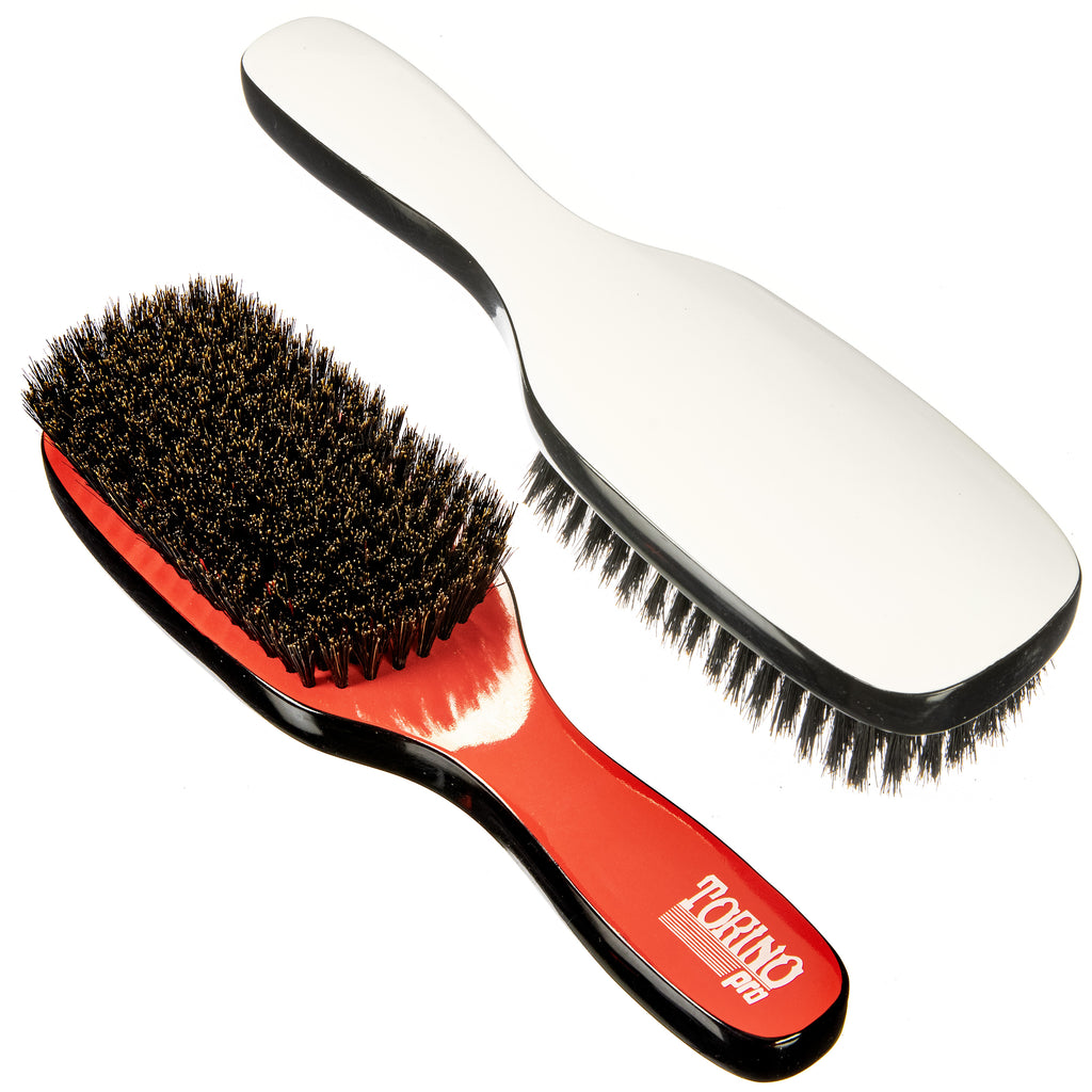 Torino Pro Wave Brush #212-  9 Row Soft Brush Long handle- 100% Pure Boar Soft Bristles- Great brush to lay down frizz and Waves