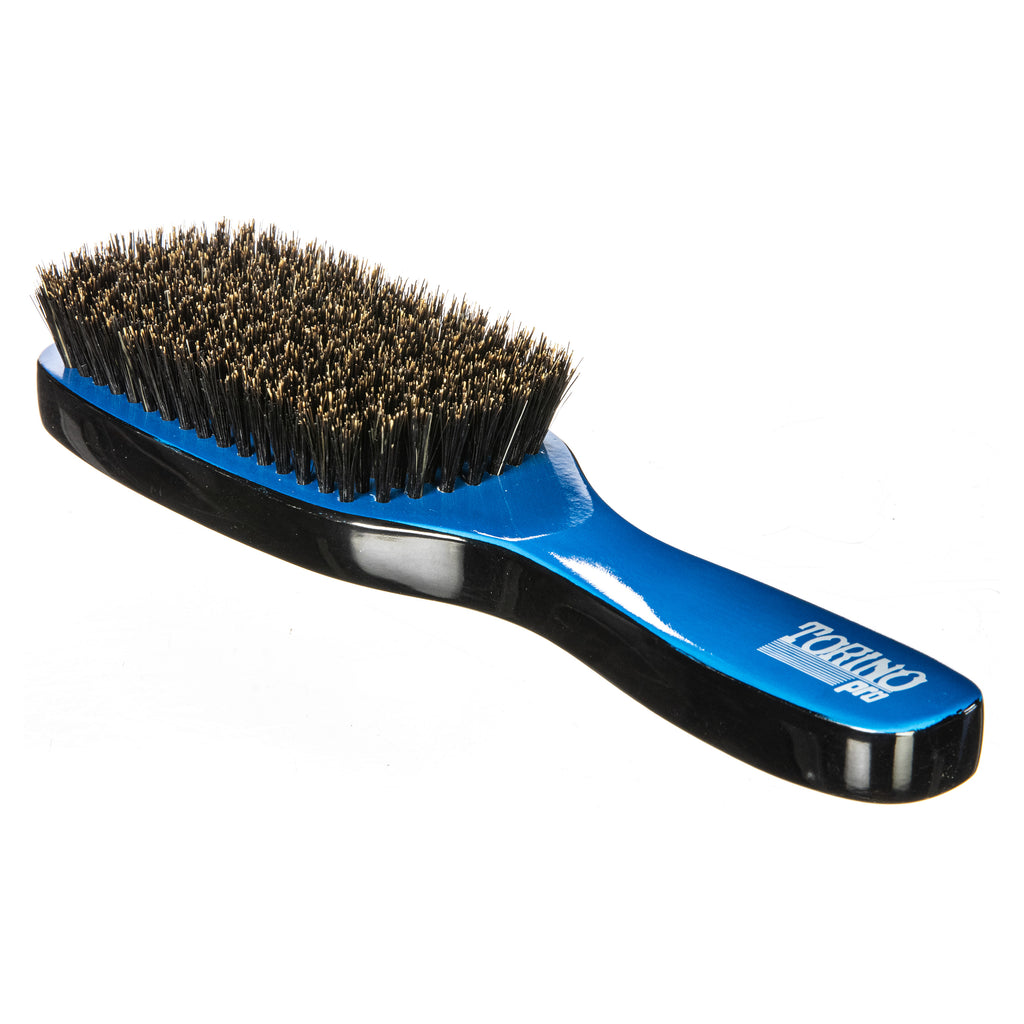 Torino Pro Wave Brush #213-  9 Row Medium Brush Long handle- 100% Pure Boar Medium Bristles-  Long Handle Wave Brush for 360 Waves