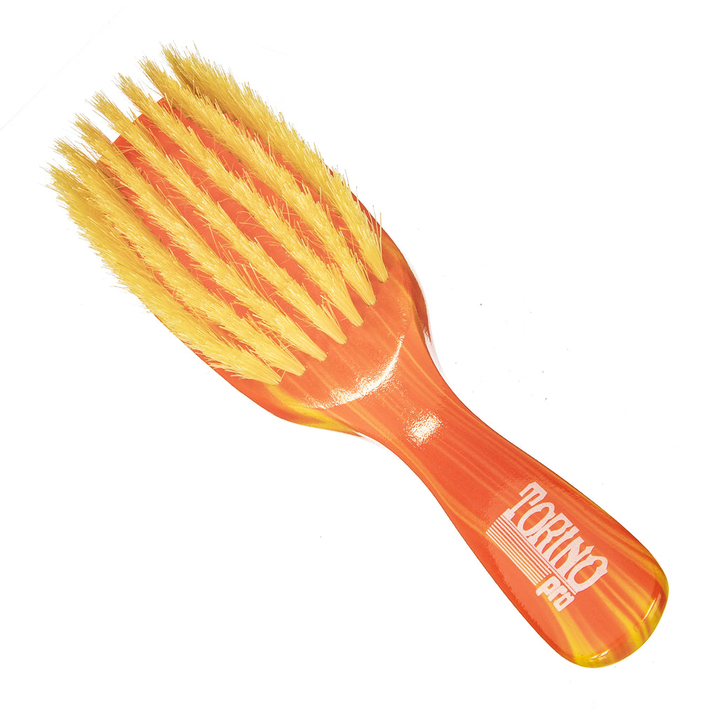 Torino Pro Wave Brush #225-  7 Row Soft Brush Long handle- 100% Pure Boar Soft Bristles- Great to lay down waves and frizz