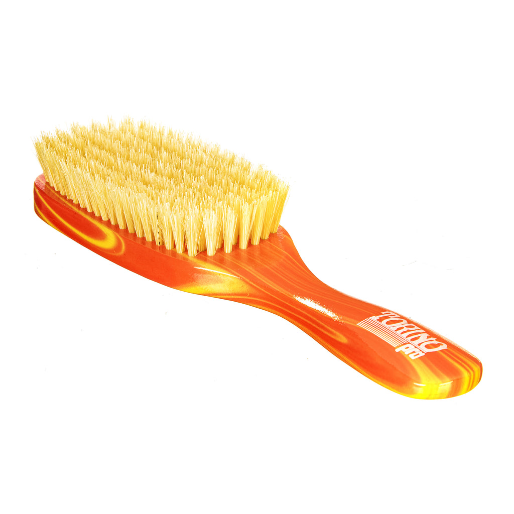 Torino Pro Wave Brush #225-  7 Row Soft Brush Long handle- 100% Pure Boar Soft Bristles- Great to lay down waves and frizz