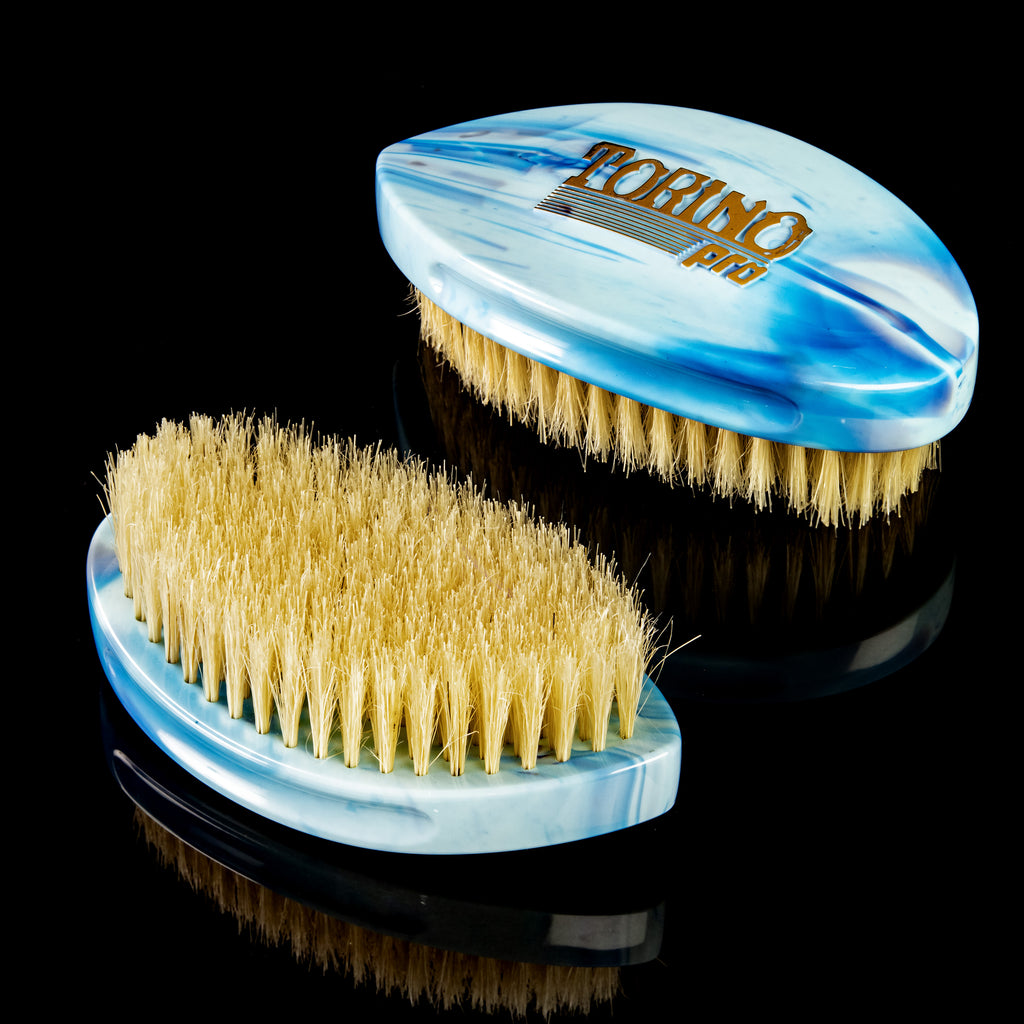 Torino Pro Curve Wave Brush #229 - Medium Curved Palm brush  - Extra Long Bristles - 100% Pure Boar Bristles