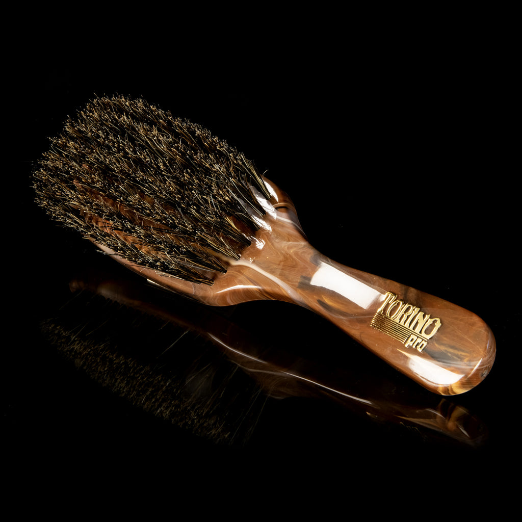 Torino Pro Wave Brush #264 - 7 Row Medium Long handle Brush  - 100% Extra Long Pure Boar Bristles