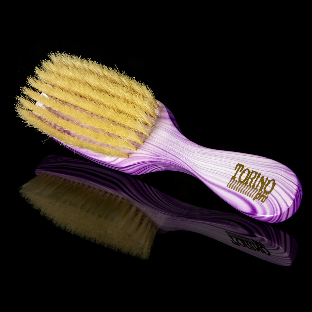 Torino Pro Wave Brush #701-  7 Row Extra Soft Brush Long handle- 100% Pure Boar Bristles -  Great to lay down frizz and waves