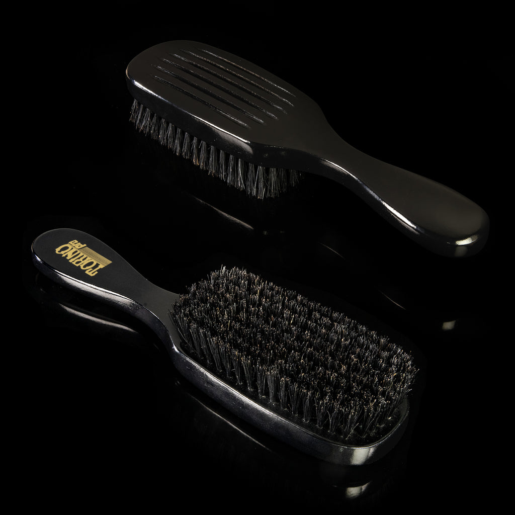Torino Pro Wave Brush #801-  8 Row Extra Soft Brush Long handle- 100% Pure Boar Bristles -  Great to lay down frizz and waves